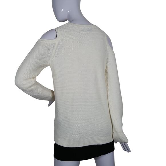 Mossimo Knit Sweater Top Size Small Off White Cold Shoulders Long Sleeve - Picture 4 of 9